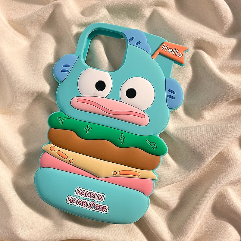 Kawaii Hangyodon Hamburger Funny Phone Case Girls Sanrio Anime Girl Fashion 3D Cover protettiva per IPhone11 12 13 14 15 Pro Max