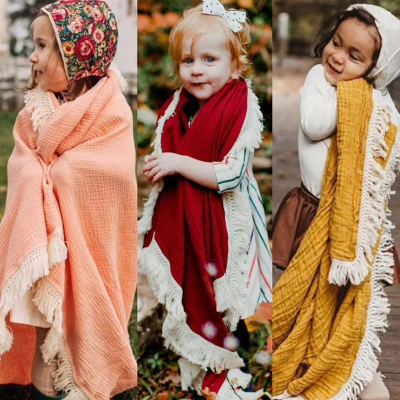 

110*110cm INS Nordic Newborn Tassel Wrapper Baby Cotton Wrap Swaddle Blanket Solid Color Blanket Baby Blanket Stroller Blanket