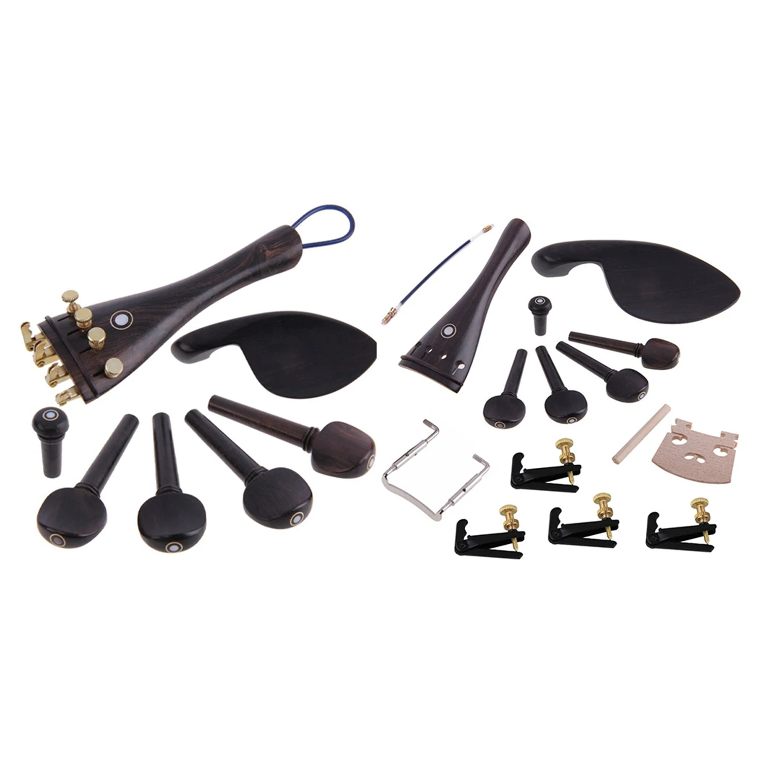 2 مجموعة 4/4 خشب الأبنوس أجزاء الكمان أوتاد الذيل Chinrest مجموعة جسر القيقب