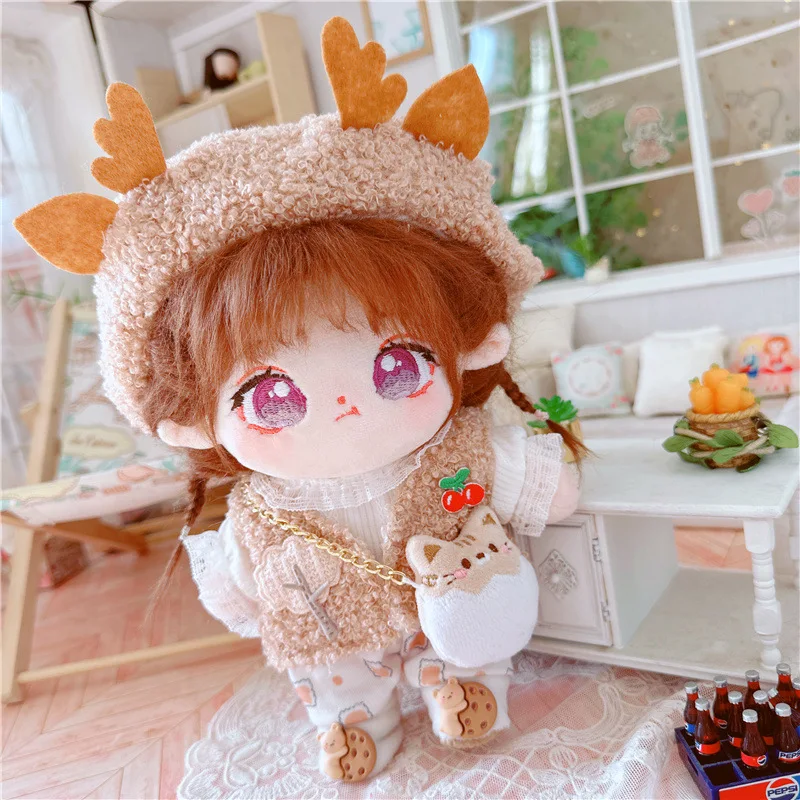 20cm Cute Idol Doll Wear Teddy Cherry Deer Set Clothes Kawaii Stuffed Cotton Plush No Attributes Naked Doll for Girls Kids Gifts