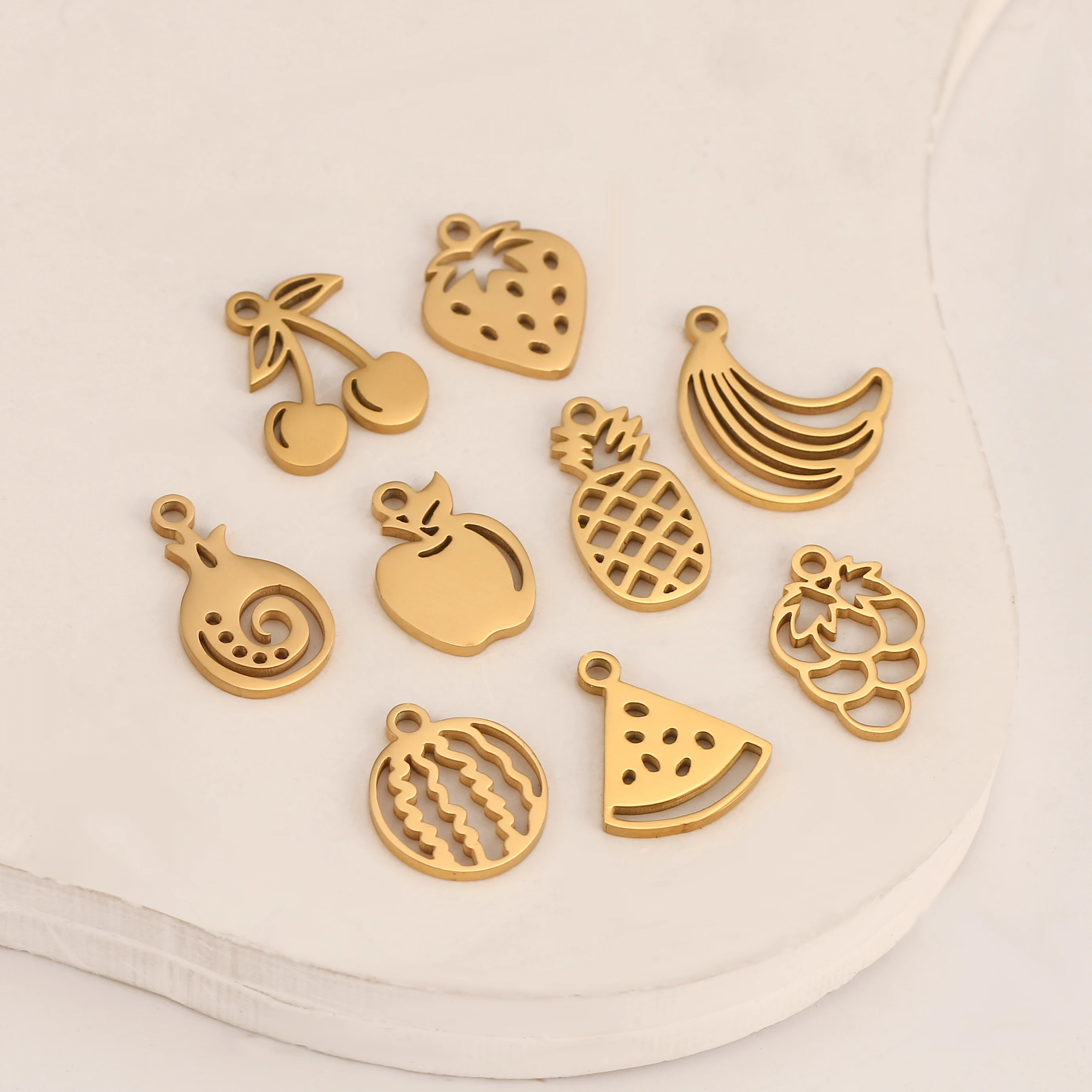 5Pcs Strawberry/Cherry/Pineapple/Watermelon Charms Stainless Steel Fruits Pendants DIY Bracelets Necklace Making Jewelry Making