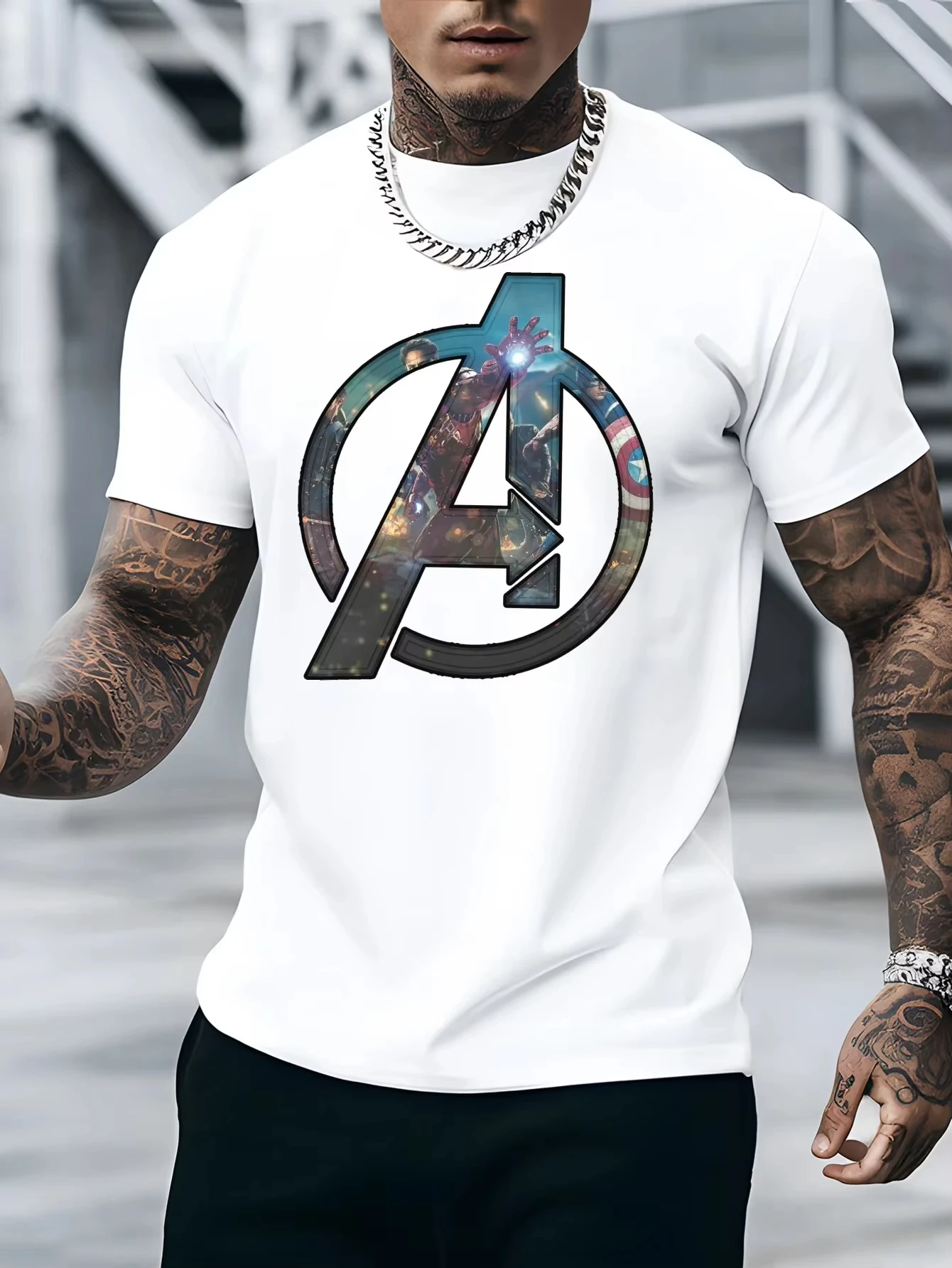 تي شيرت Marvel Tshirt Disney Graphic - بلوزة صيفية كاجوال من مزيج القطن الناعم ورقبة دائرية وأكمام قصيرة مطبوعة بنمط حروف للرجال