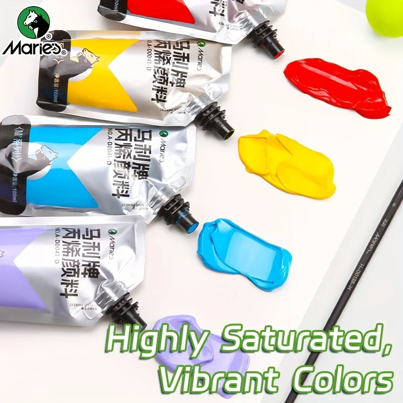 Marie's 5er-Pack 100ml/3,38oz Buntes Acrylfarben-Set für Modelle, DIY-Bastelarbeiten, Leinwand, Eier, Steine, Holz, Wände, für Erwachsene & Künstler – Detail 4