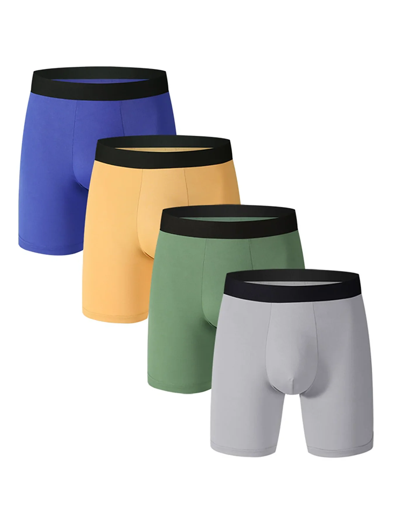 

4-Piece Men's Polyester Boxer Briefs Set - Smooth Comfort-Fit Underwear, Multi-Color (Blue/Yellow/Green/Gray)