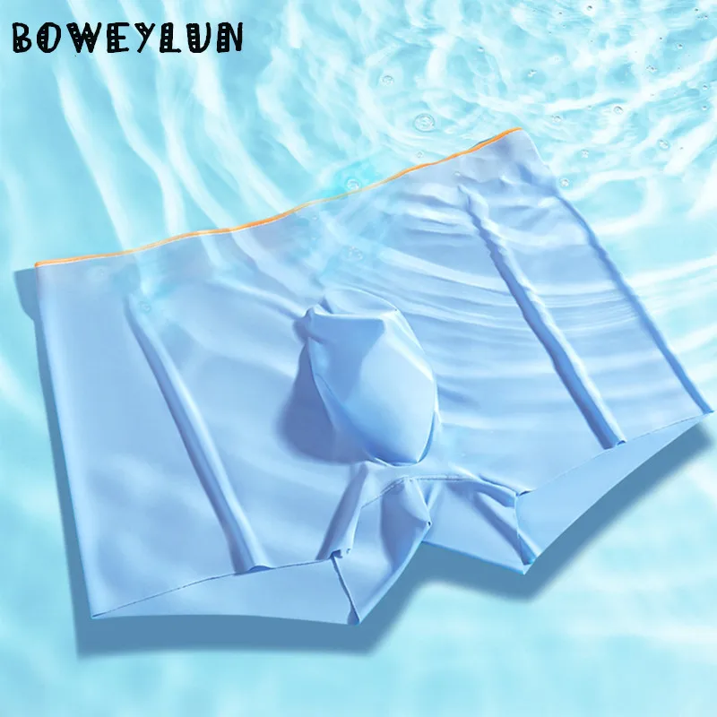 

BOWEYLUN мужские трусы-боксеры из ледяного шелка, цельный 5D формованный чехол, бесшовное быстросохнущее легкое нижнее белье Cool-Touch для мужчин