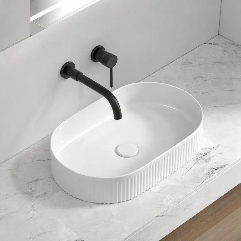 Vertical Pattern Ceramic Table Basin, Round Wash Basin, Bathroom Wave Pattern Washbasin, Square Striped Basin