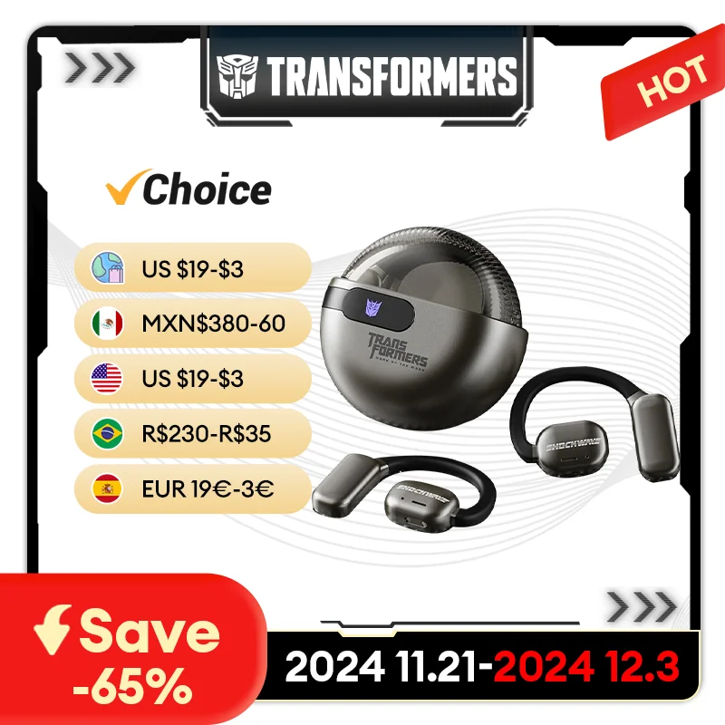 TRANSFORMERS TF-T09 Bluetooth v5.4 Wireless Ear Hook Earphones Long Endurance  Headphones Fashion Sport Gaming Earbud Choice