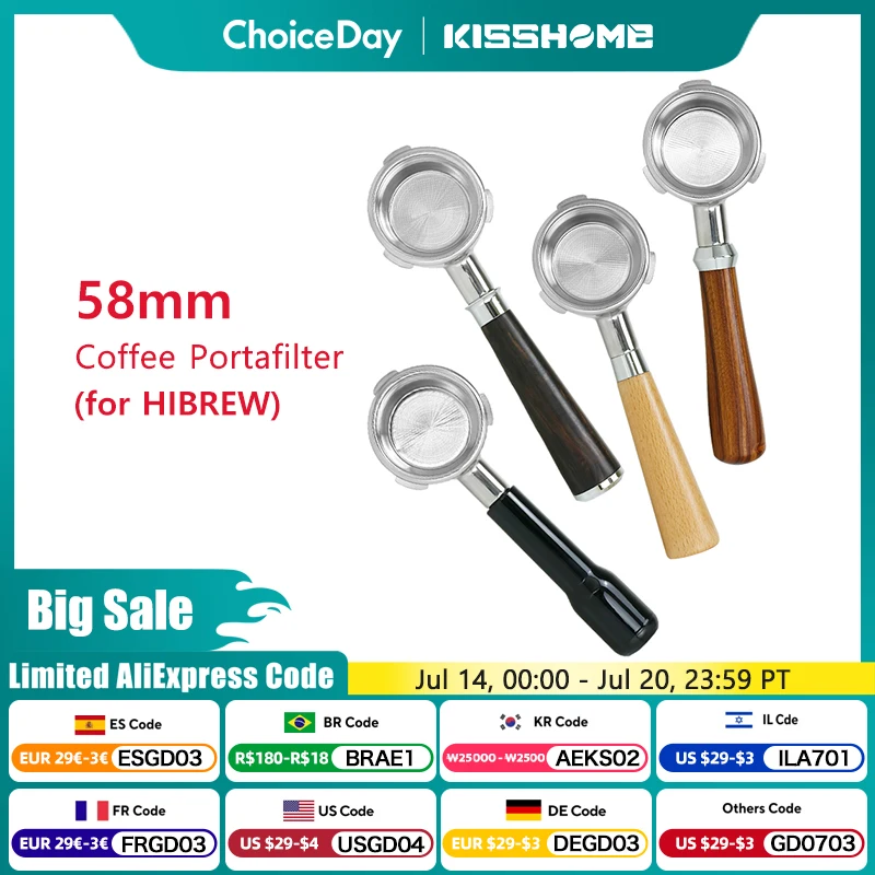

Coffee Bottomless Portafilter 58mm 3 Ears Stainless Steel With 2-Cup Basket For Hibrew H10a Espresso Machine Barista Accessories