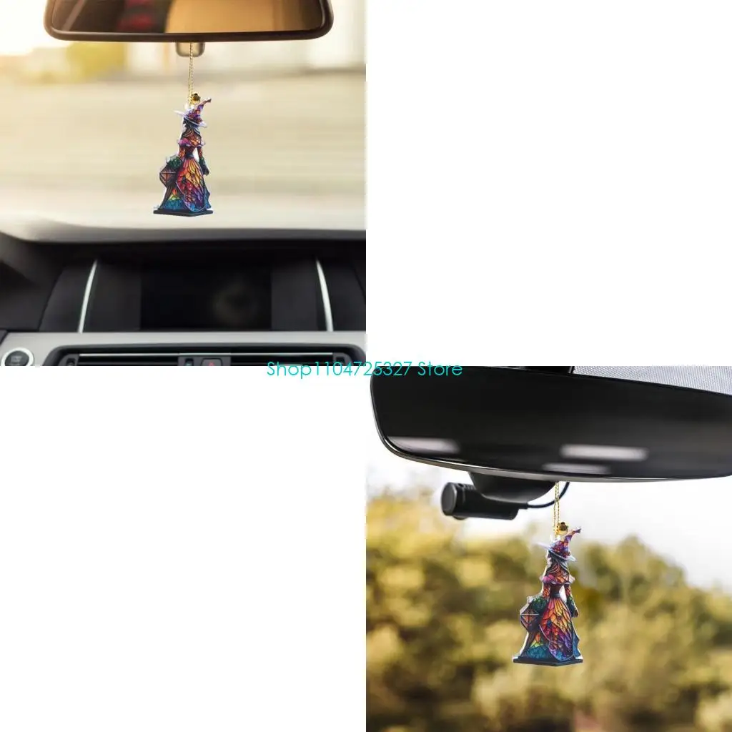 D8KF Car Pendant Halloween Witch Hanging Ornament Auto Rearview Mirror Interior Decor