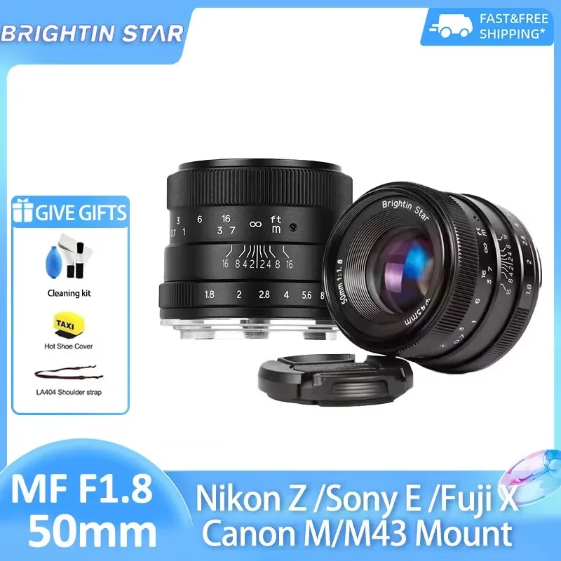 brightin-star-50mm-f18-aps-c-retrato-de-camara-sin-espejo-lente-de-enfoque-fijo-para-sony-a6400-a7iii-nikon-z-canon-eos-m-fuji-xf-m4-3