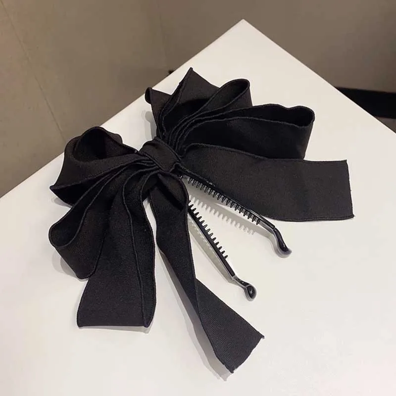 Hair Vertical Clips Through the Temperament Mesh Banana Hair Clips Women\'s Bow Headwear Hair Claws Ponytail Hairpin 