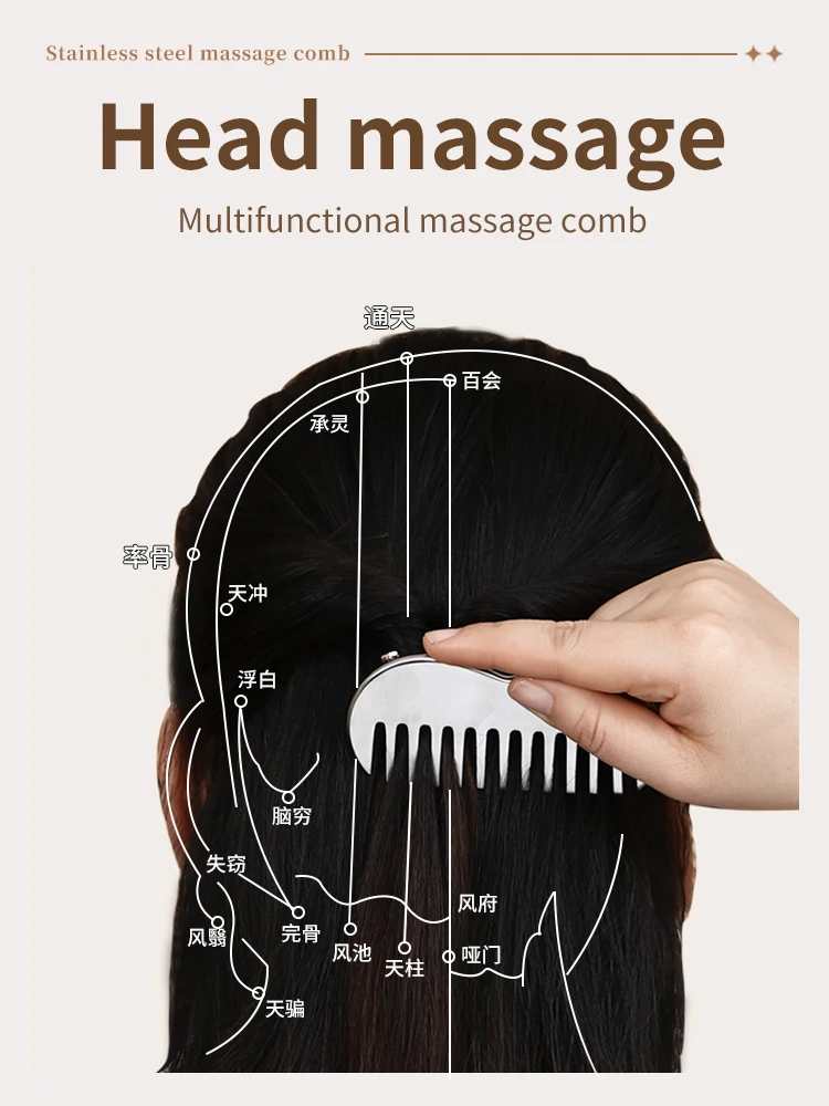 304 Edelstahl Gua Sha Kamm Massage Meridiane Kamm Kopf Kopfhaut Kratz kopf Akupunktur Massage Edelstahl Kratz platte