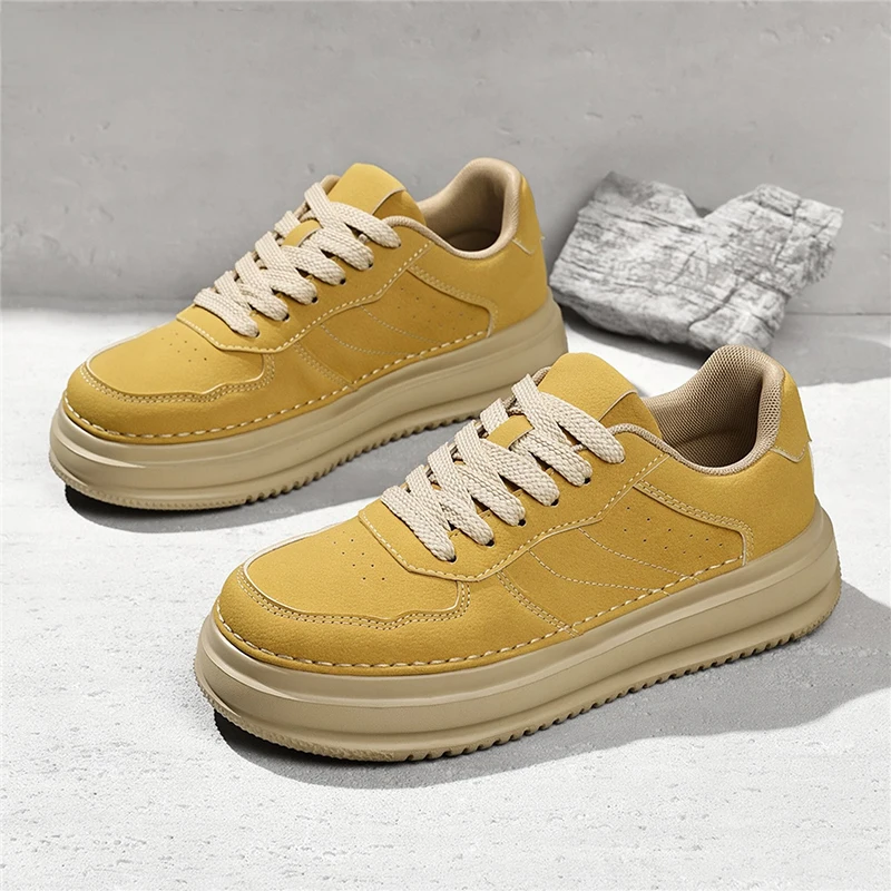 Spring and Autumn New Retro Thick-Soled Men's Shoes, Simple and Versatile Casual Sneakers, Suede Rubber Sole, Platform Sole, Non-Slip, Height-Increasing, Japanese Trendy Shoes