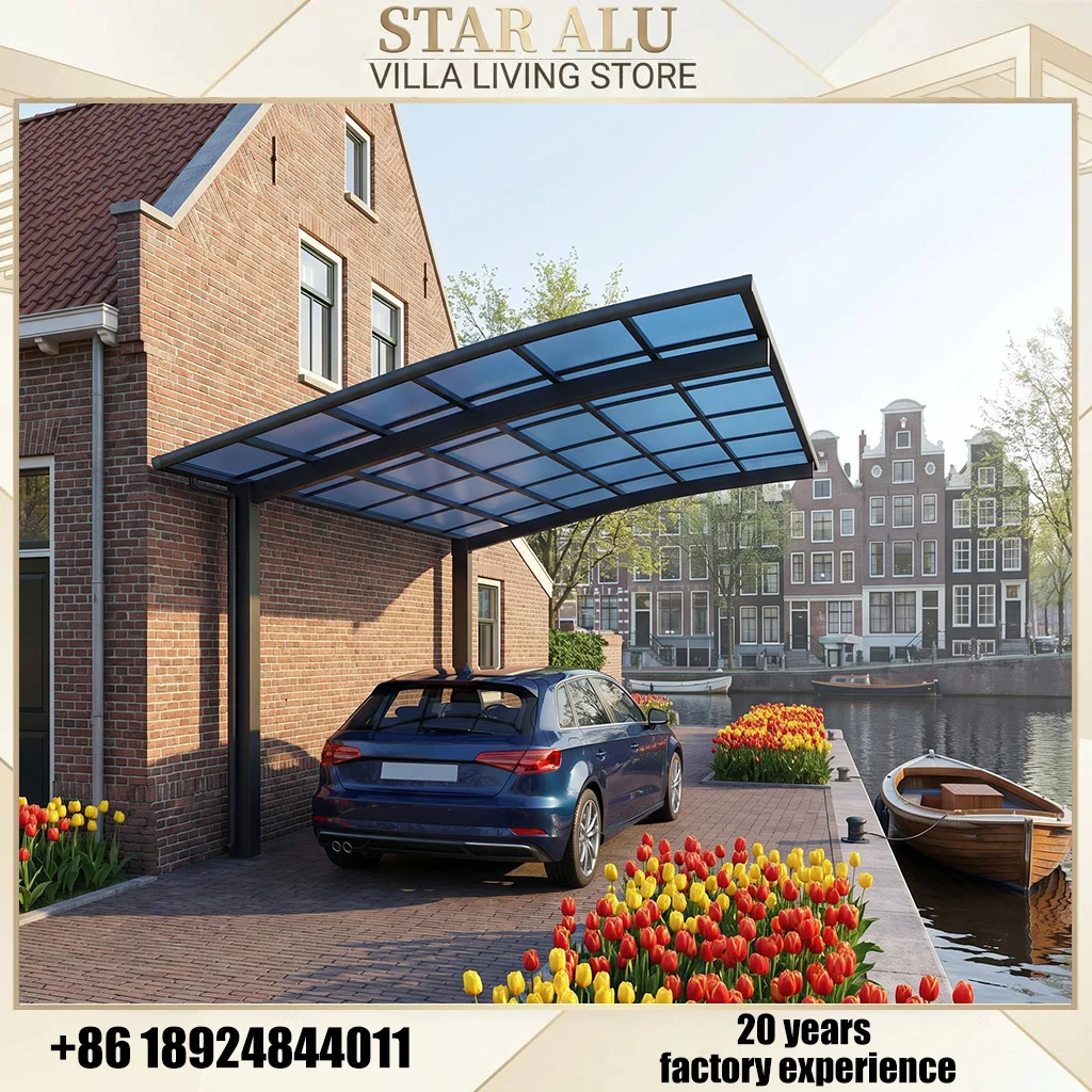 OneAlu Canal House Carport: Compact Aluminum Polycarbonate Canopy for European Waterside Villas
