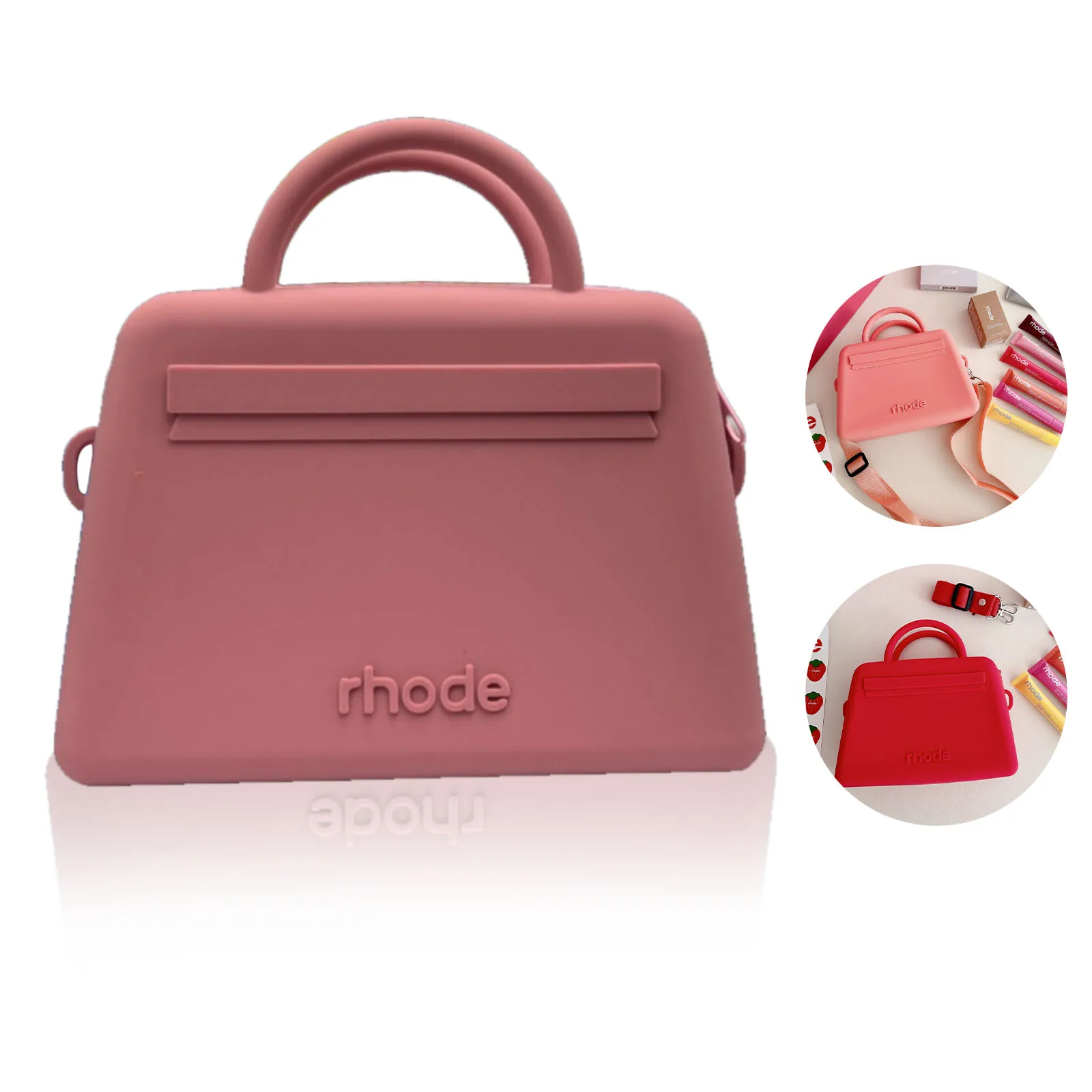 

Genuine RhodeLip Bag Women's Crossbody Mini Bag for iPhone 17 Pro Max S25Ultra Silicone Bubble Cover Ribbon Salty Tan Lemontini