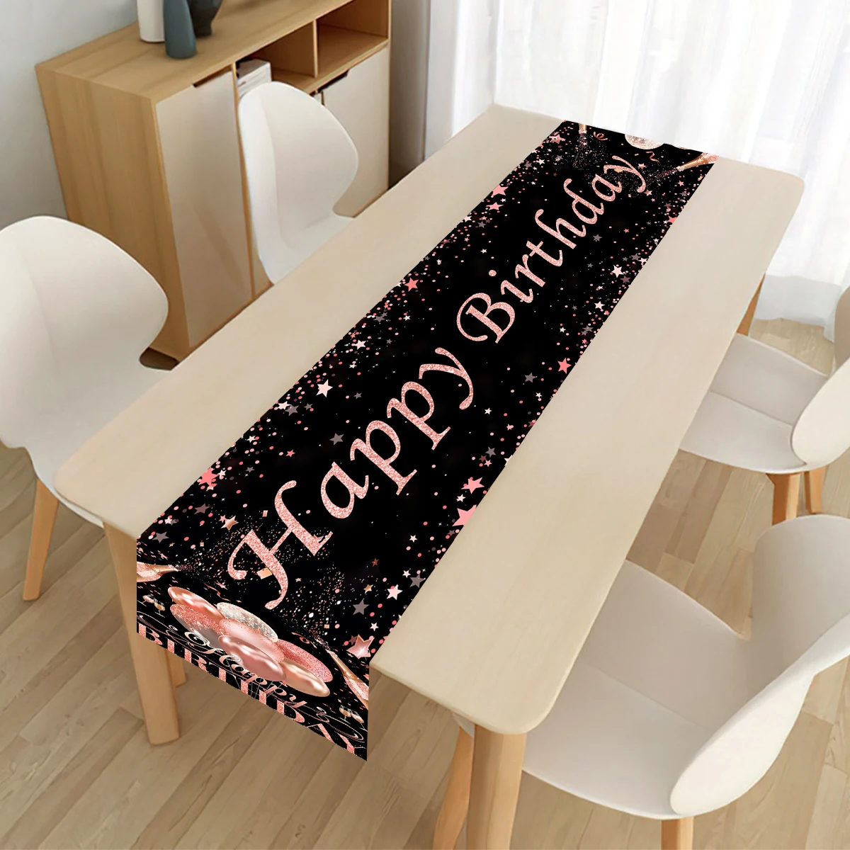 Black Gold Happy Birthday Table Runner 30th 40th 50th Birthday Party Decoration Adult Anniversary Birthday Party Supplies