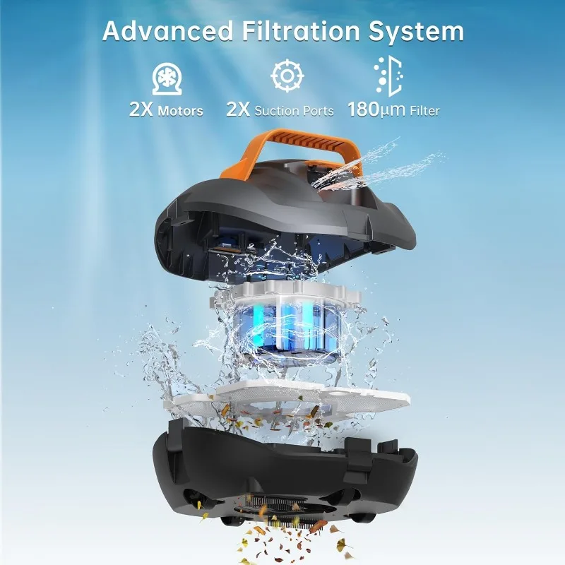 Coastering Robot Pool Cleaner, Robot aspirapolvere per piscina Cordless con autonomia di 100 minuti, aspirazione potente, parcheggio automatico, fino a 850 piedi quadrati