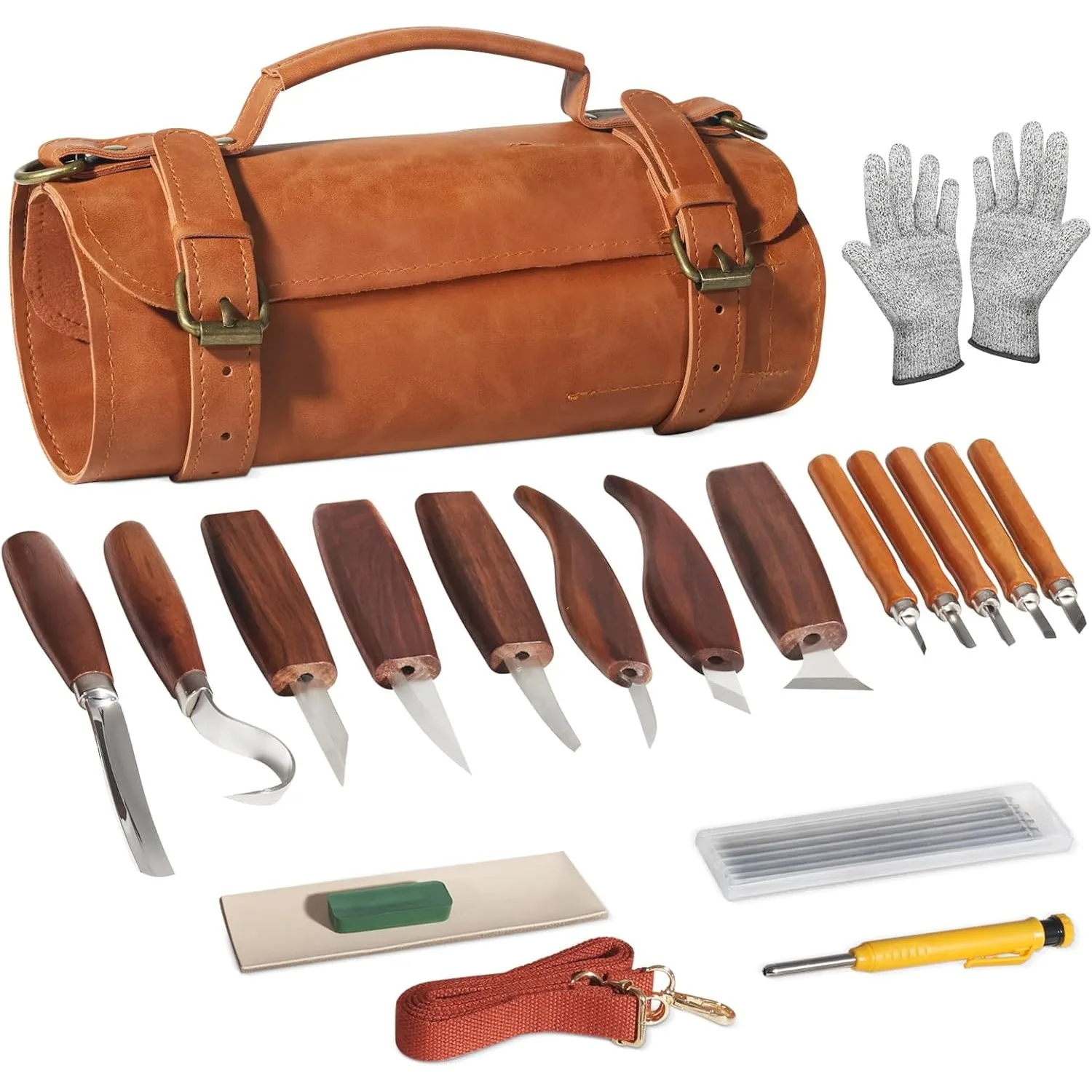 

Deluxe Wood Carving Kit Wood Carving Knife Set Whittling Knives Woodworking Tools Large Whittling Kit with Safety Gloves Bag
