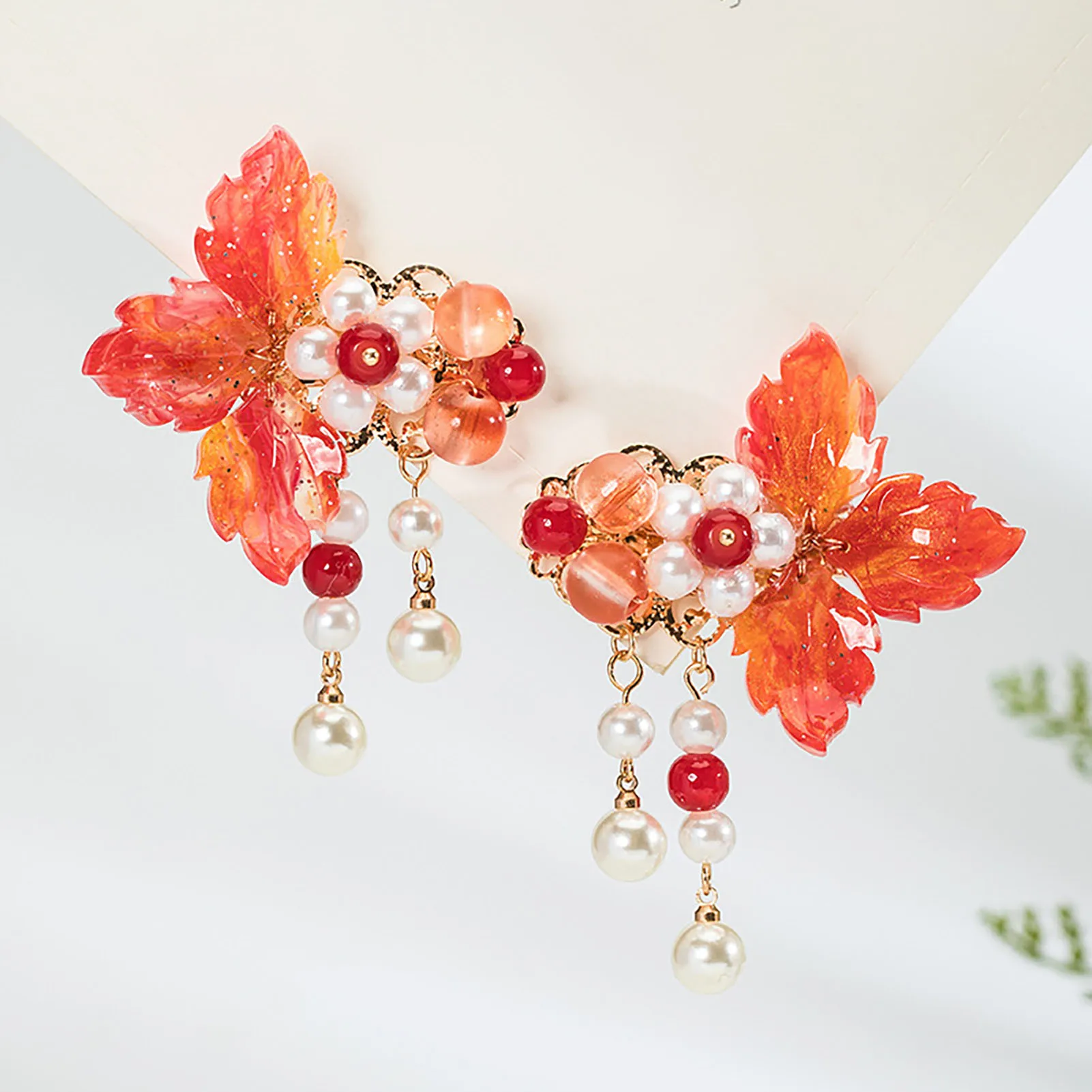 2pcs Vintage Hair Clips Red Leaves Chinese Hanfu Hair Accessories Girls Floral Barrettes Headpeice Retro Party Hair Jewelry