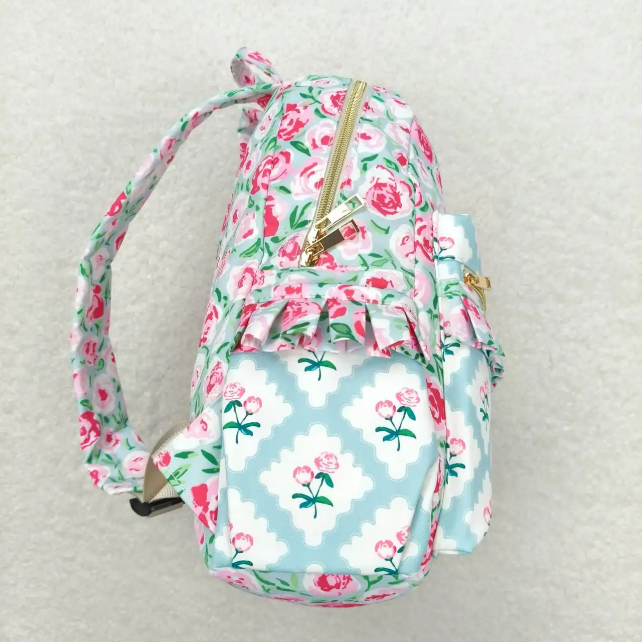 Wholesale Western Children Pink flowers light blue backpack Toddler Outdoor Portable Teen Girl Boy Kids Boutique School Bag