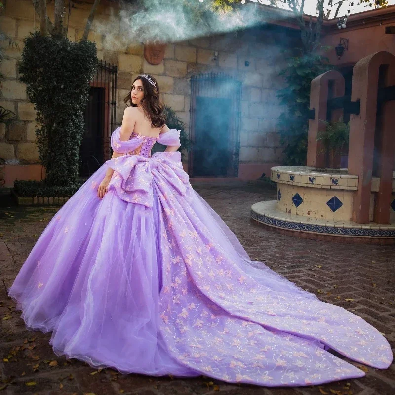 Vestido de baile de lavanda com miçangas de renda, vestido de baile, ombro, doce 16, plus size, mexicano 15 anos, vestidos quinceanera, doce 16