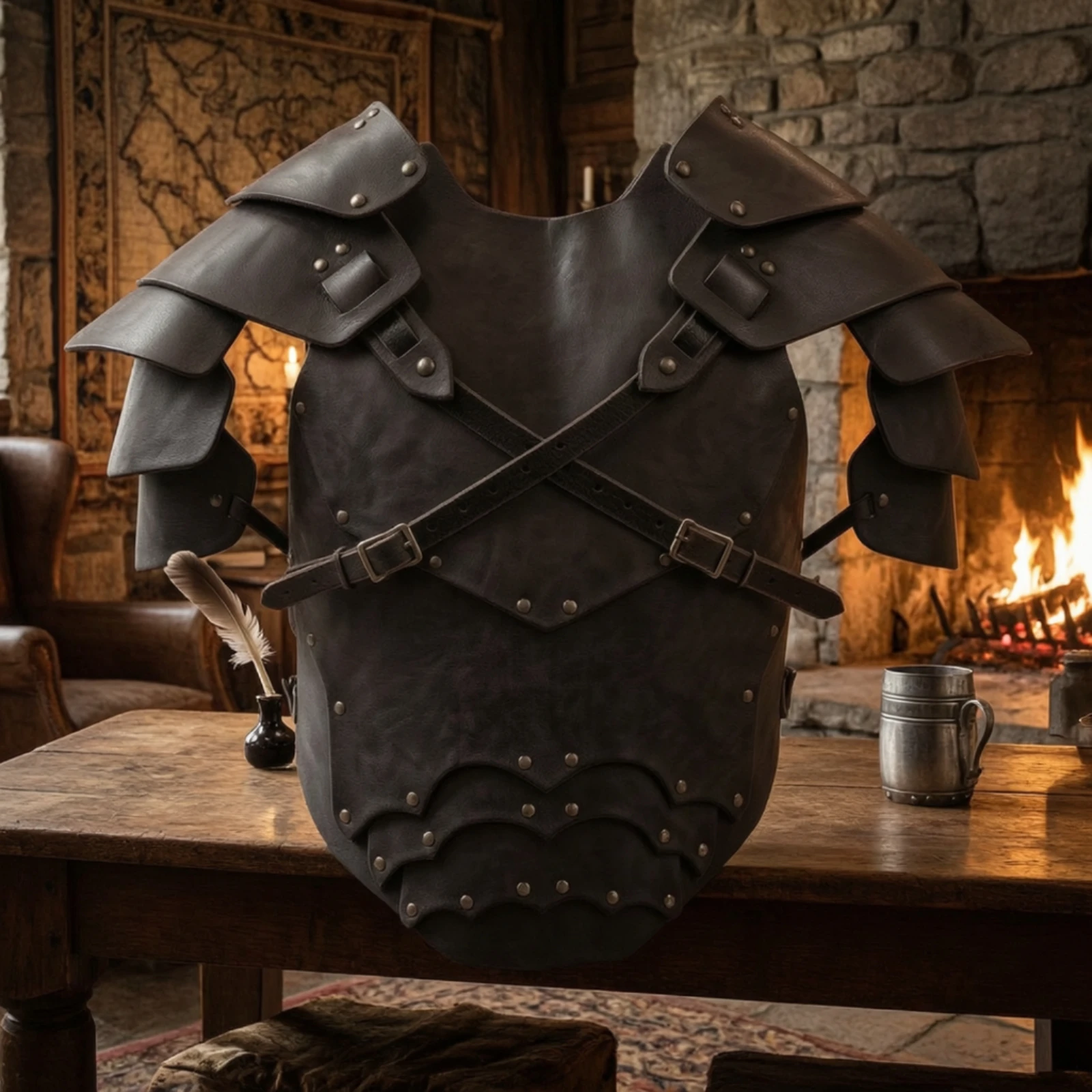 Chest Gear with Shoulder Guards Leather-Like Medieval Pauldron Layered Harness Battle-Ready for Cosplayers