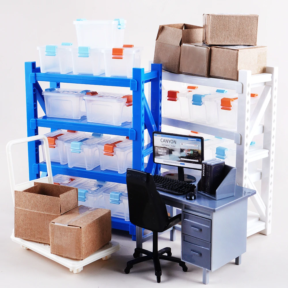 1:12 دمية مصغرة مكتب مستودع مجموعة محاكاة حاوية صندوق تخزين مايكرو مكتب الكمبيوتر عربة نموذج الملحقات لعبة #3