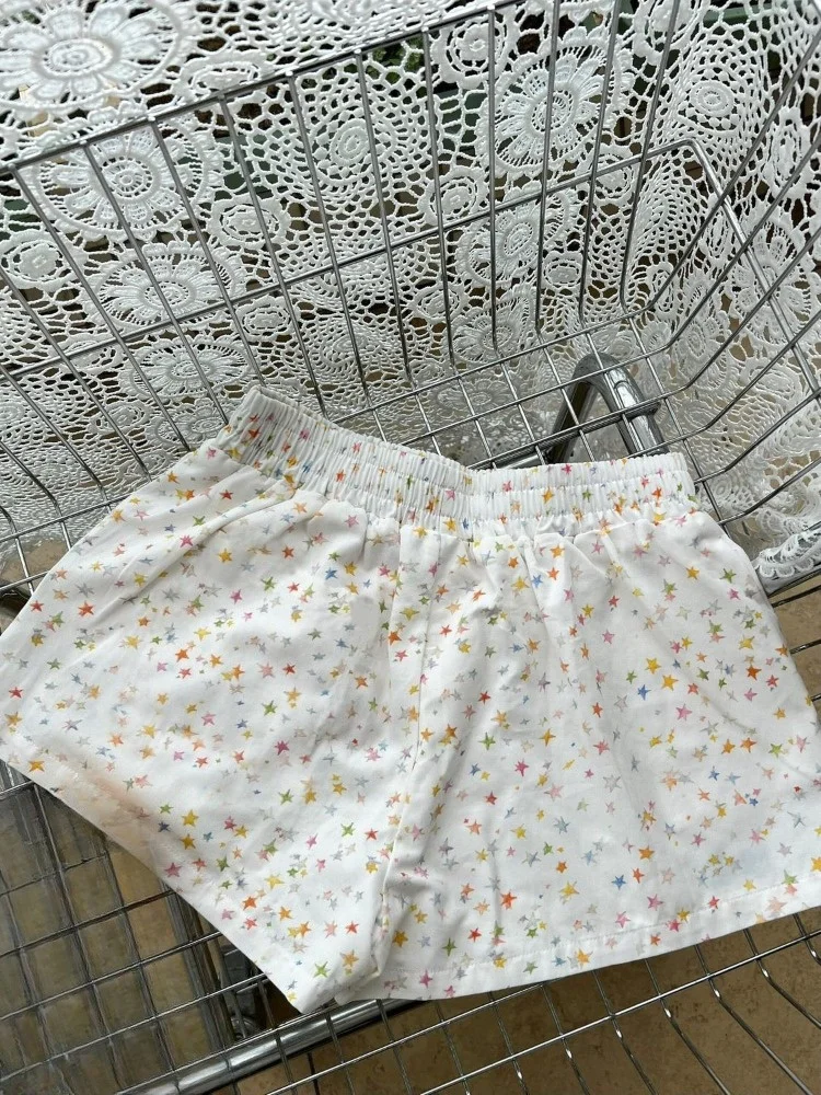 Japanese Star Printing Shorts For Women Embroidery Elastic Waist Wide Leg Pants 2026 Summer Harajuku Casual Grunge Pantalones