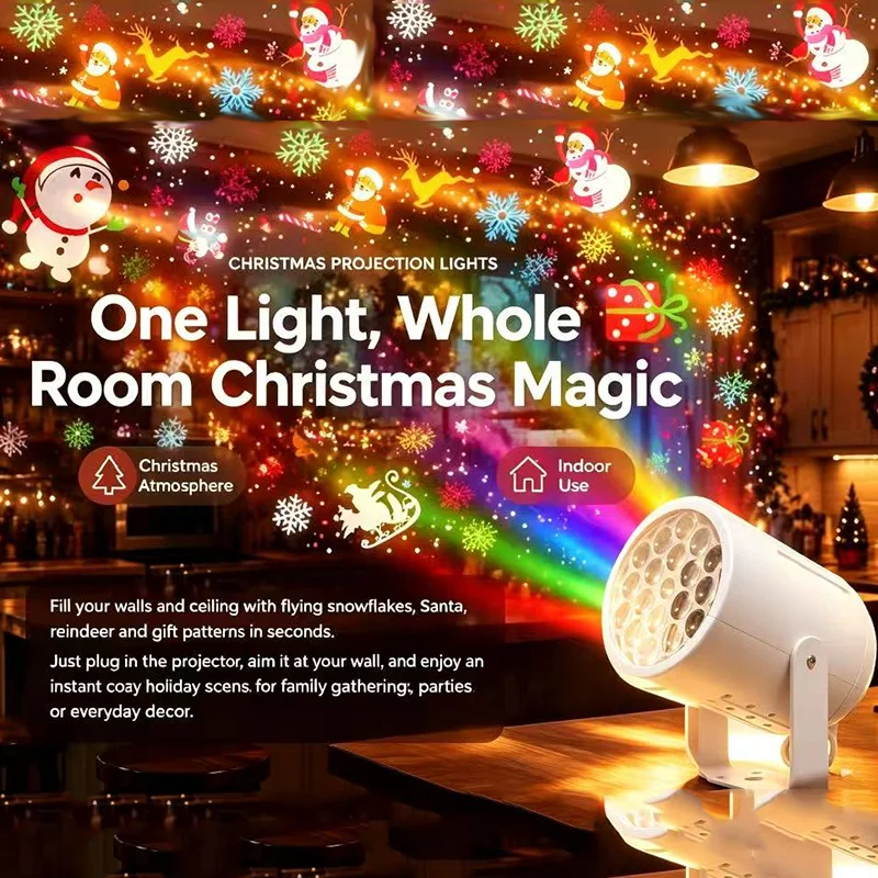 Christmas Kids Bedroom Projector Light, Dynamic Snowflake Stage Lamp, Ocean Night Light for Holiday Party