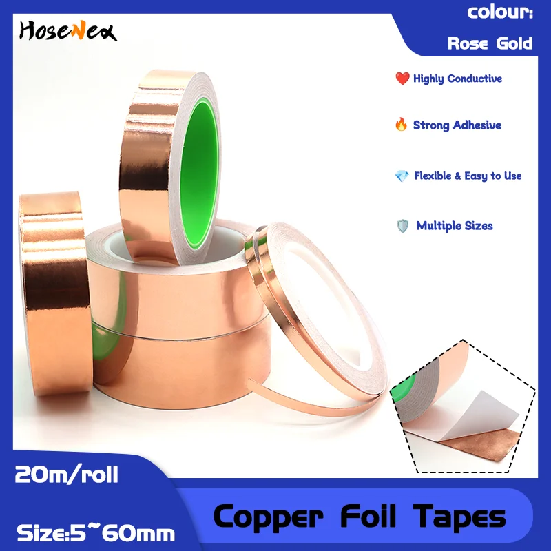

Heavy-Duty Conductive Adhesive Copper Foil Tape for EMI Shielding & Electrical Repair, 20m X 5-60mm Single/Double Sided Roll