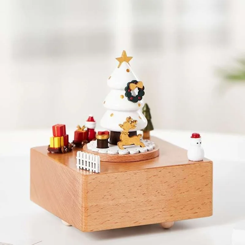 Christmas Music Boxes Creative Wooden Music Box Desktop Decorative Ornaments Interior Christmas Tree Decoration Small Ornament