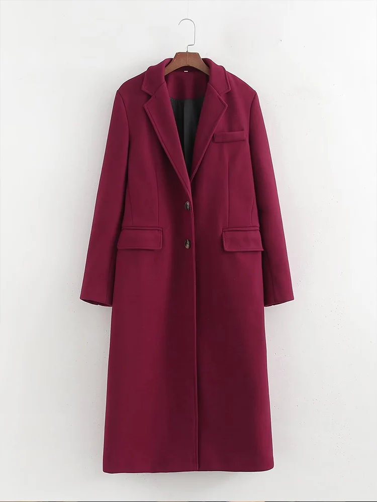 2024 autumn and winter new red long version minimalist commuting leisure lapel long-sleeved slim coat jacket