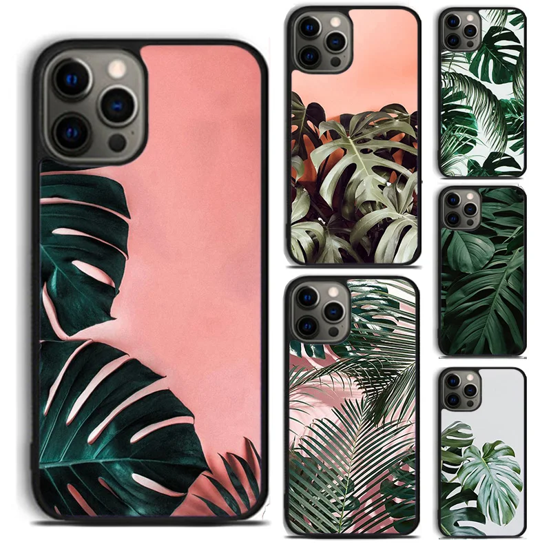 Monstera Flower Tropical Green Leaves phone Case For iPhone 16 15 14 Plus XR XS 11 12 13 mini Pro Max coque