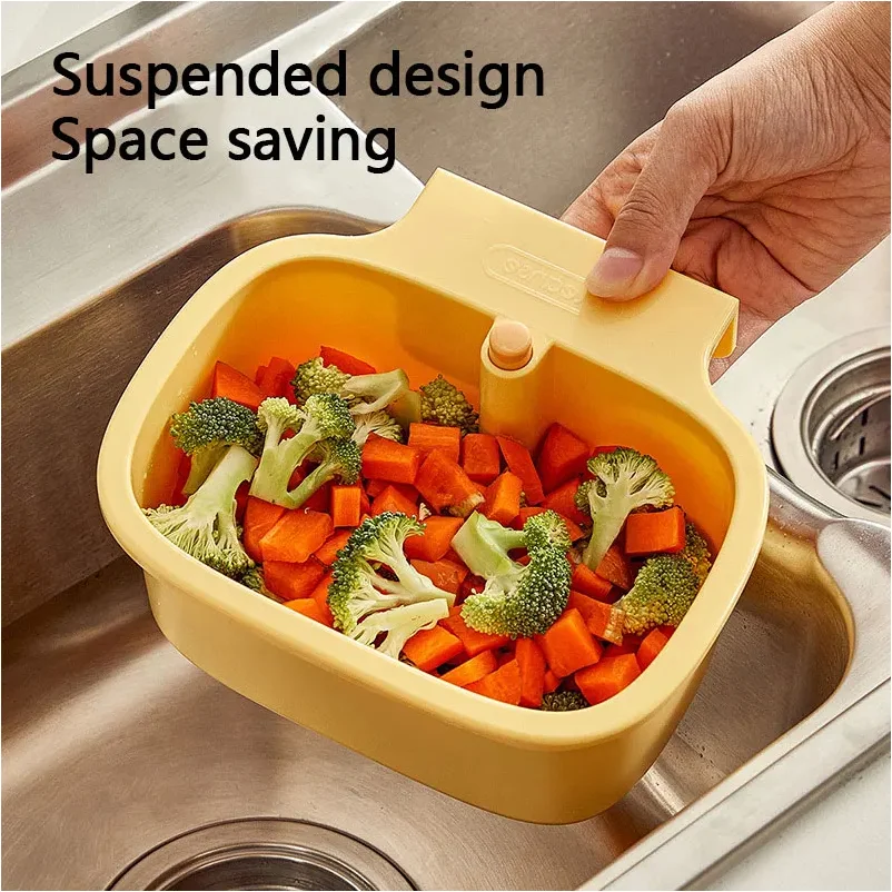 1pcs Kitchen sink filter basket, sink washing basin anti leak filter basin, one click press type grid drain storage rack