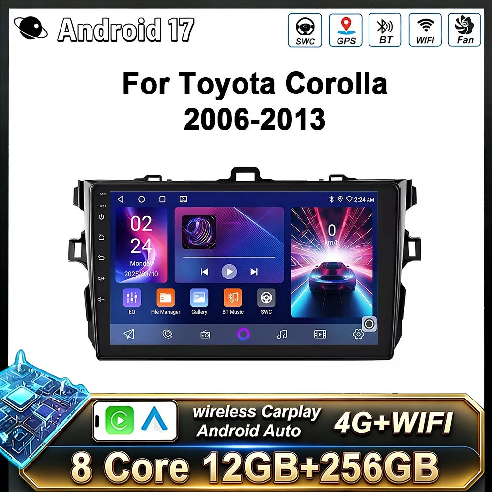 Radio Estéreo Multimedia para Auto Android 17 para Toyota Corolla 2006-2013 Toyota Auris E150 2006-2013, Plug and Play, con Cámara para Tablero y Bluetooth