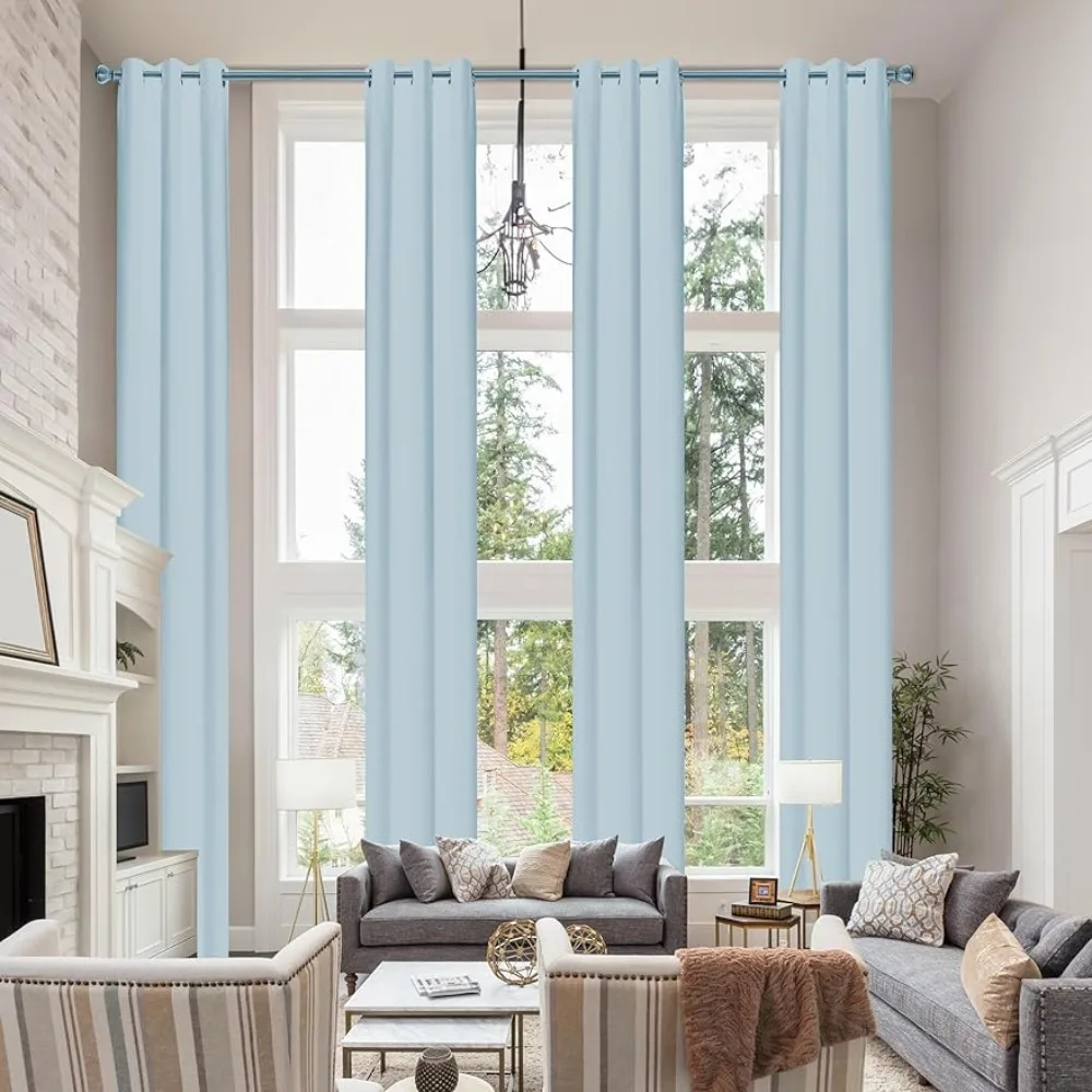 

Room Darkening Grommet High Ceiling Drapes Curtain Extra Long Blackout Curtains Light-Blue（52"x240") Freight Free Blinds Blind