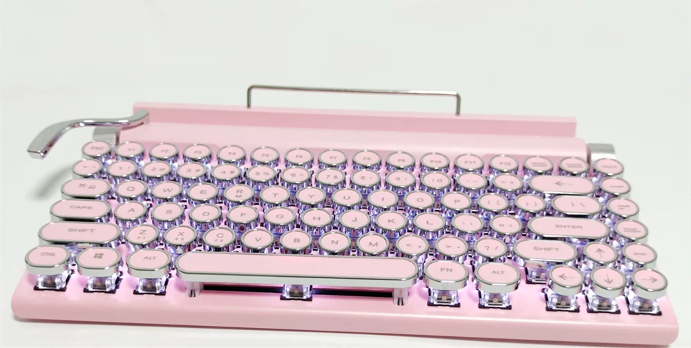 Cartoon Kitty Cat Rabbit pink Bluetooth typewriter keyboard Retro dot 83 key white backlight Wireless wired Mechanical keyboard