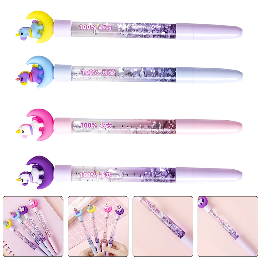 

4 Pcs Ink Pen Quicksand Gel Pens for Writing Smooth School Signing Multi Color Stationery Supplies Pupils