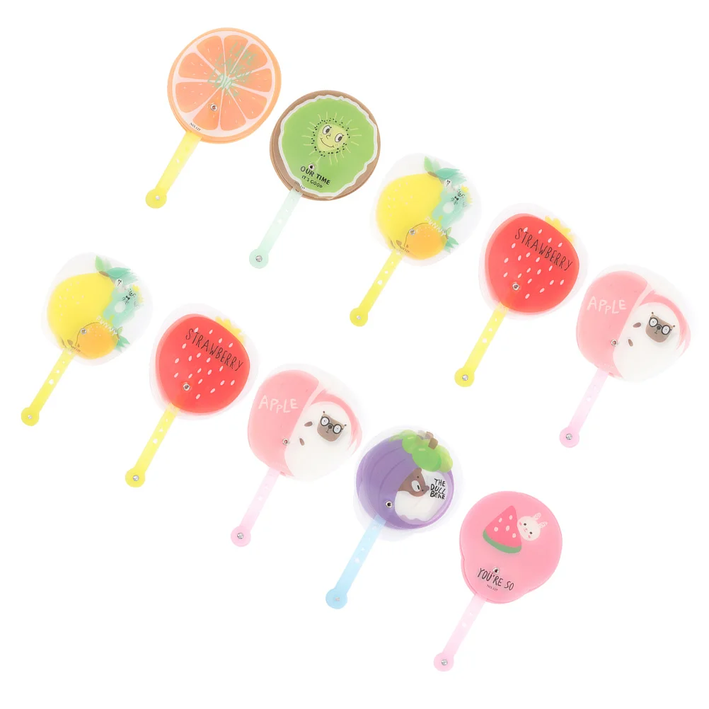 

10 Pcs Summer Fruit Fan Folding Cartoon Small Handheld Kindergarten Children's Festival Gift Fans Round Japanese-style Cloth