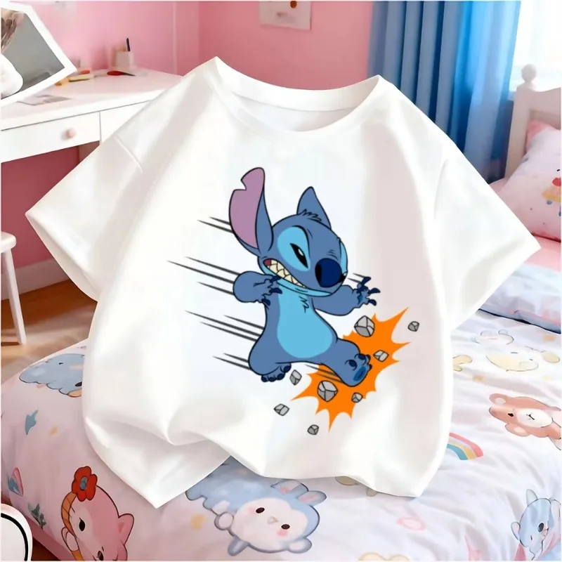 

Summer Children's Clothing Short Sleeved Stitch Cute Children's Comfortable T-shirt for Boys and Girls Primary School Round Neck