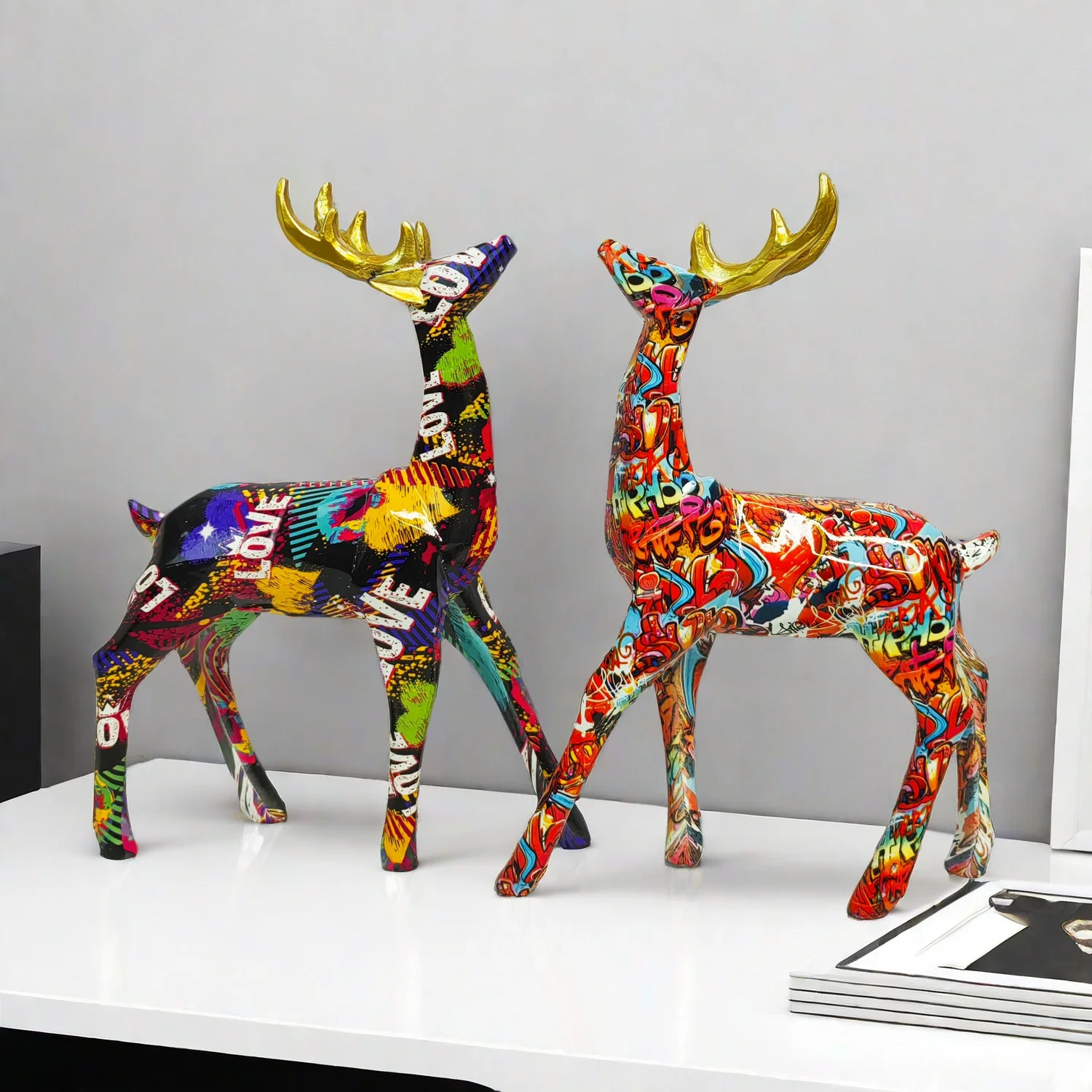 

New Creative Resin Handicraft Colorful Geometric Deer Ornament Home Living Room Desk Animal Decoration Festival Gift