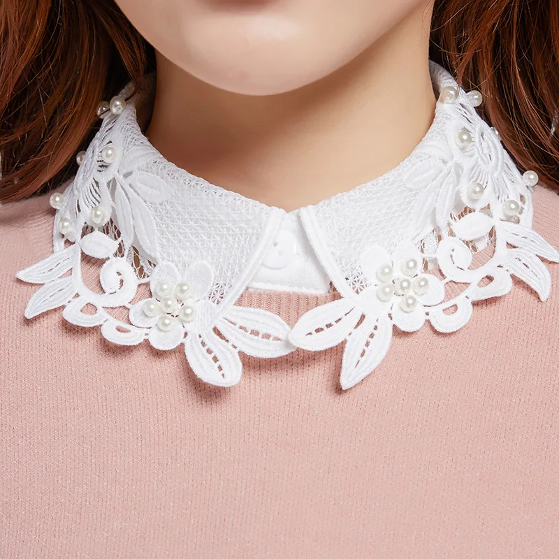 

Elegant White Lace Detachable Collars For Women Floral Hollow False Collar Shirt Fake Half Shirt Collar Remoable Faux Col Tie