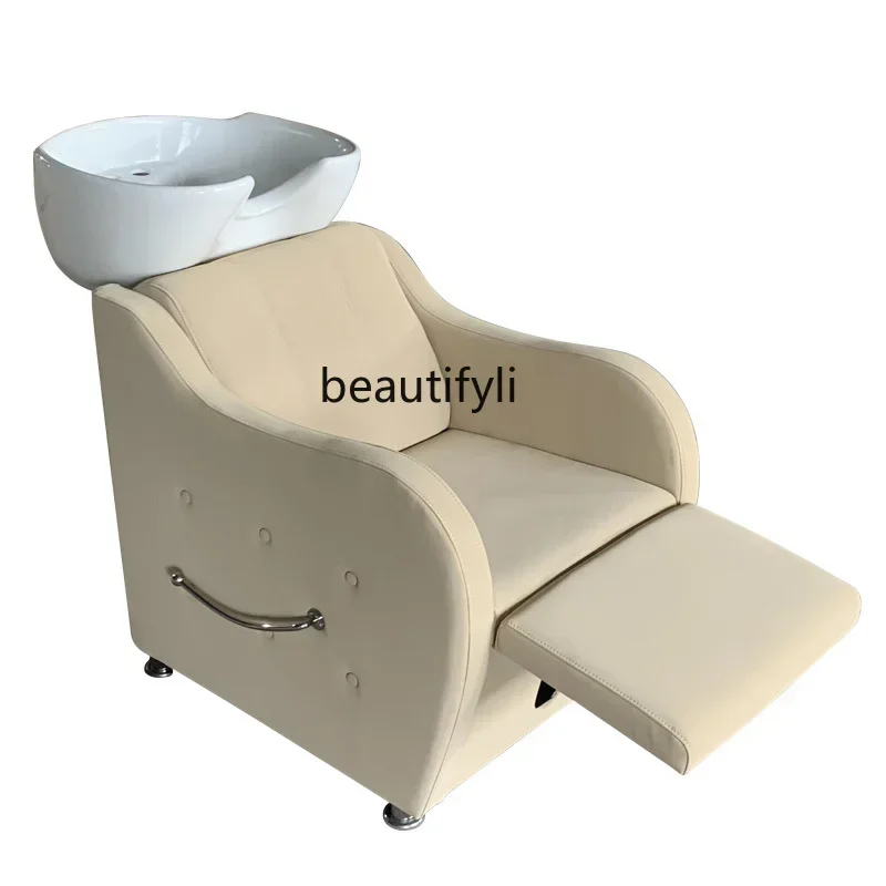 xxBarber Shop for Hair Salon Flushing Bed Ceramic Basin Lying Half Simple Shampoo Chair Simple