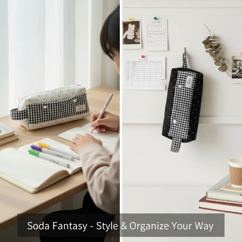 

Ins Dot Plaid Star Pencil Case Canvas Pencil Pouch Multifunctional Stationery Storage Bag Students School Organizer Supplies