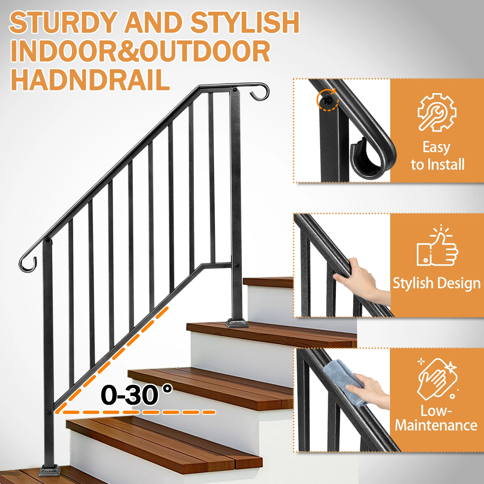 

[Same code: 16547875 16547875] Matte black 3rd step, double row single pagoda decoration, courtyard stair handrail