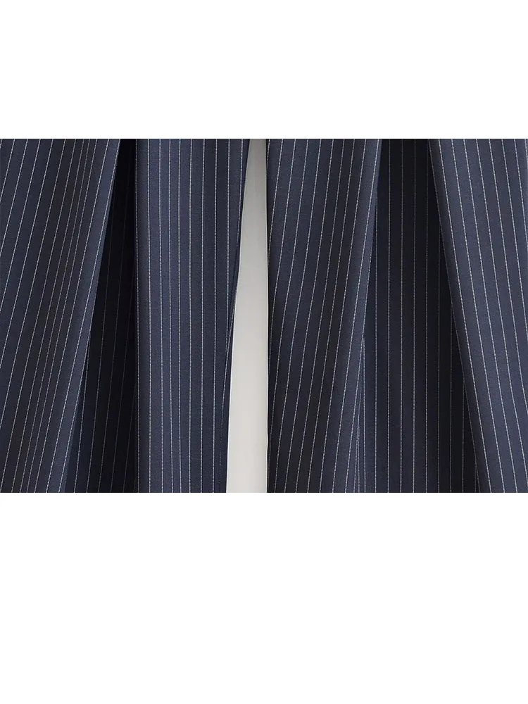 HH femme 2 couleurs élégant automne plissé décoration fermeture éclair jambe large pantalon femme loisirs ample rayures Style de rue pantalon