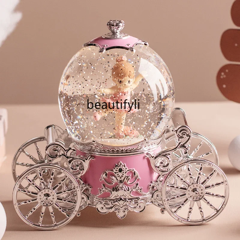 Christmas gift spinning pumpkin carriage crystal ball music box girl girl child birthday gift