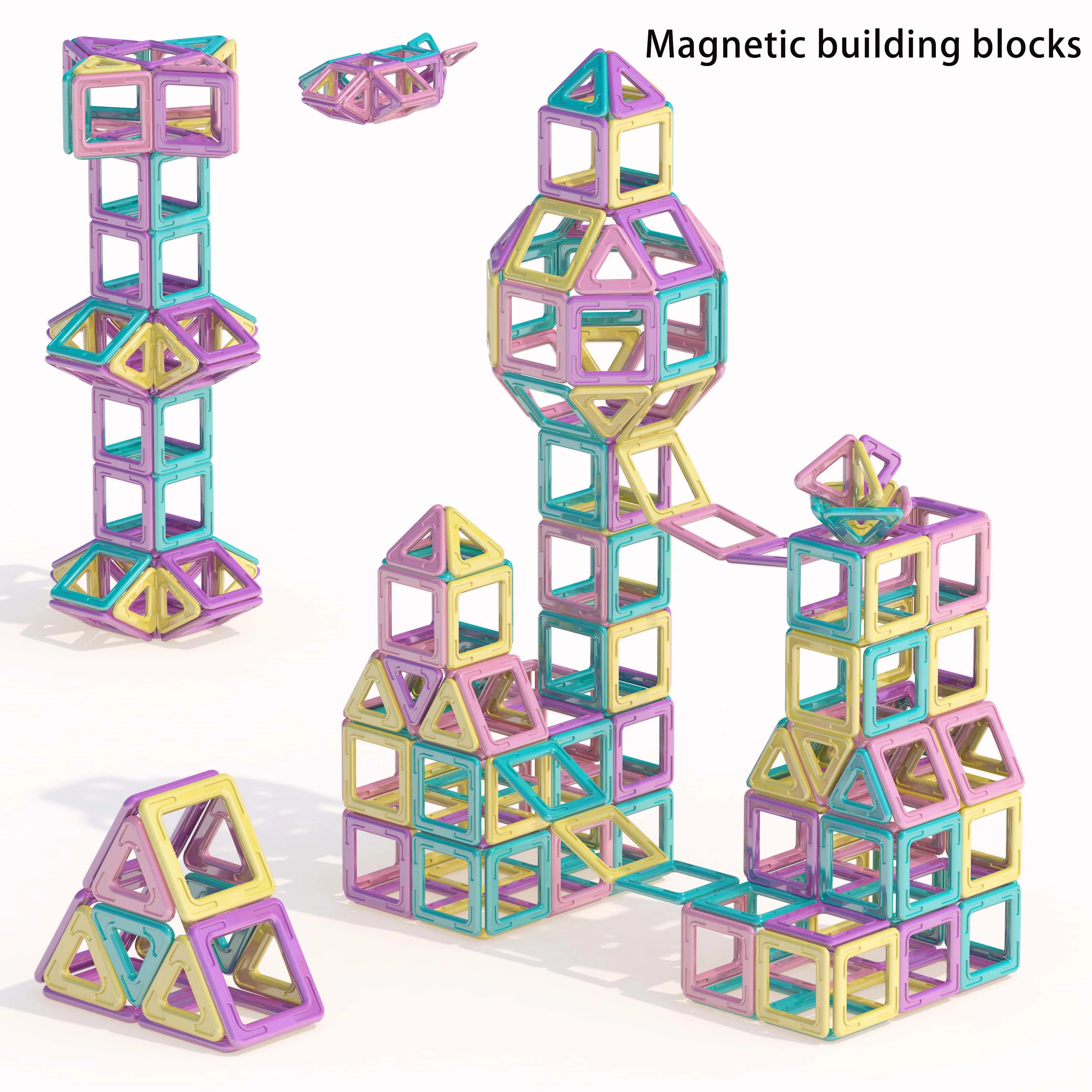 Magnetyczne klocki konstrukcyjne DIY, pastelowe zabawki STEM, zabawki konstrukcyjne, edukacyjne zabawki magnetyczne, losowe kolory.