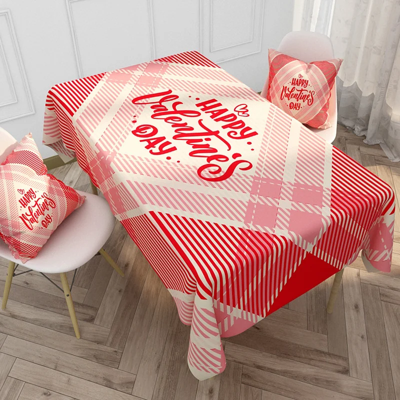 Red grid table cloth for Valentine's Day Nordic waterproof cotton and linen table cloth for dining room household table cloth