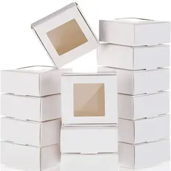 15/30/50pcs Kraft Paper Box,Square Small Gift Box with Round Clear Window,Paper Gift Packaging Box,for Wedding Party Birthday
